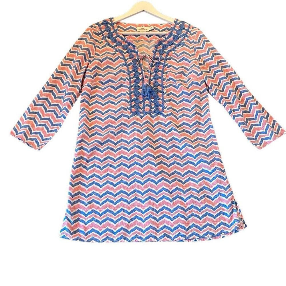 Vineyard Vines chevron embroidered whales tale coverup dress M - Picture 2 of 14
